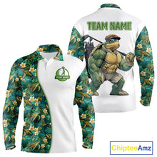 Load image into Gallery viewer, Funny Mens Long Sleeve Polo Golf Shirt Custom Green Tropical Leaf Pattern Personalized Turtle Golf Shirts For Men NHN0003