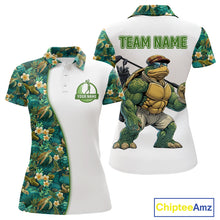 Load image into Gallery viewer, Funny Womens Golf Polo Shirt Custom Green Tropical Leaf Pattern Personalized Turtle Golf Shirts For Women NHN0003