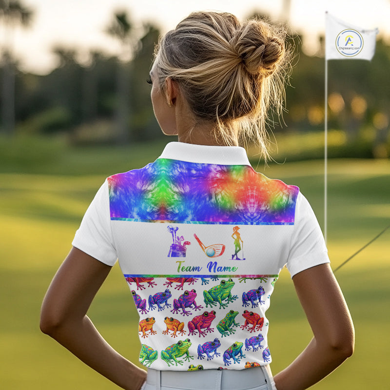 Funny Tie Dye Frog Pattern Womens Golf Polo Shirts Custom Watercolor Golf Attire For Ladie, Golf Gifts NHN0135