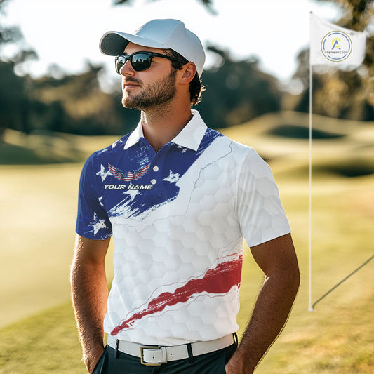 American Flag Mens Golf Polo Shirts Custom Patriotic Team Golf Shirts For Men Golf Gifts NHN0008