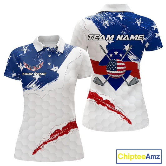American Flag Womens Golf Polo Shirts Custom Patriotic Team Golf Shirts For Women Golf Gifts NHN0008