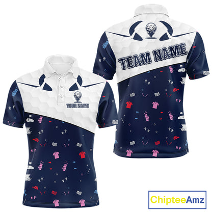 Mens Golf Polo Shirt Custom Name Funny Blue White Golf Ball Pattern Men Golf Wear Top For Team NHN0025