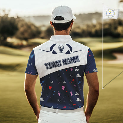Mens Golf Polo Shirt Custom Name Funny Blue White Golf Ball Pattern Men Golf Wear Top For Team NHN0025