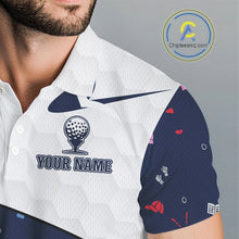Load image into Gallery viewer, Mens Golf Polo Shirt Custom Name Funny Blue White Golf Ball Pattern Men Golf Wear Top For Team NHN0025