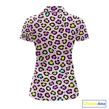 Load image into Gallery viewer, Womens Golf Polo Shirts Custom Colorful Neon Rainbow Leopard Team Golf Shirt Gifts For Golf Lovers NHN0154
