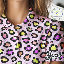 Load image into Gallery viewer, Funny Flamingo Womens Golf Polo Shirt Custom Colorful Neon Rainbow Leopard Pattern Team Golf Polo Gift NHN0155
