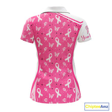 Load image into Gallery viewer, Pink Ribbon Womens Golf Polo Shirt Custom Butterfly Pattern Breast Cancer Awareness Ladies Golf Tops NHN0175