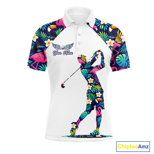 Mens Golf Polo Shirt Custom Toucan Tropical Leaf Pattern Flamingo Golf Shirts For Men NHN0099