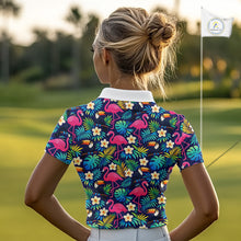 Load image into Gallery viewer, Womens Golf Polo Shirt Custom Toucan Tropical Pattern, Flamingo Golf Shirts For Ladies NHN0099