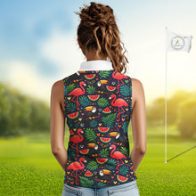 Load image into Gallery viewer, Funny Womens Sleeveless Golf Polo Shirt Custom Tropical Summer Pattern, Flamingo Golf Shirts For Ladies NHN0099