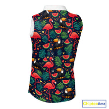 Load image into Gallery viewer, Funny Womens Sleeveless Golf Polo Shirt Custom Tropical Summer Pattern, Flamingo Golf Shirts For Ladies NHN0099