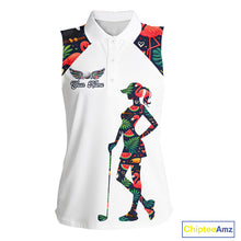 Load image into Gallery viewer, Funny Womens Sleeveless Golf Polo Shirt Custom Tropical Summer Pattern, Flamingo Golf Shirts For Ladies NHN0099