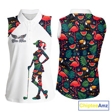 Load image into Gallery viewer, Funny Womens Sleeveless Golf Polo Shirt Custom Tropical Summer Pattern, Flamingo Golf Shirts For Ladies NHN0099