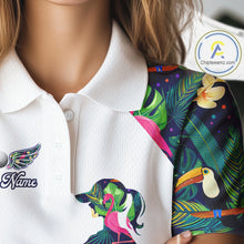 Load image into Gallery viewer, Funny Womens Golf Polo Shirt Custom Floral Tropical Pattern Flamingo Golf Shirts For Ladies NHN0099