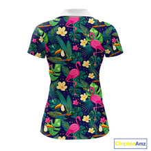 Load image into Gallery viewer, Funny Womens Golf Polo Shirt Custom Floral Tropical Pattern Flamingo Golf Shirts For Ladies NHN0099
