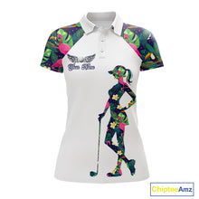 Load image into Gallery viewer, Funny Womens Golf Polo Shirt Custom Floral Tropical Pattern Flamingo Golf Shirts For Ladies NHN0099