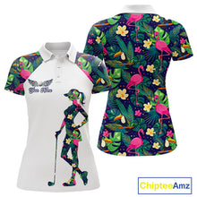 Load image into Gallery viewer, Funny Womens Golf Polo Shirt Custom Floral Tropical Pattern Flamingo Golf Shirts For Ladies NHN0099
