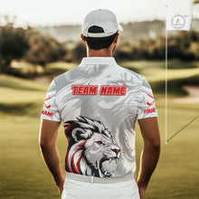 Load image into Gallery viewer, Lion Mens Golf Polo Shirt Red And White Lion King Sketching Polo Shirt Best Golf Shirt For Men NHN0055