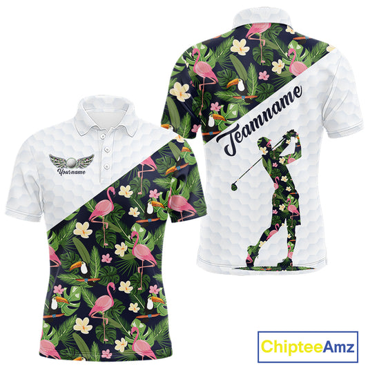 Mens Golf Polo Shirt Custom Toucan Tropical Leaf Pattern Flamingo Golf Shirts For Men NHN0192