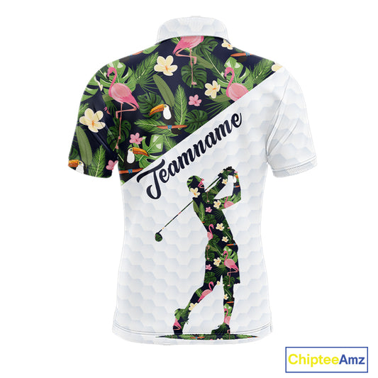 Mens Golf Polo Shirt Custom Toucan Tropical Leaf Pattern Flamingo Golf Shirts For Men NHN0192