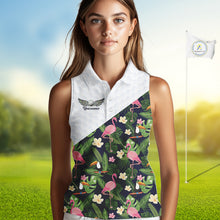 Load image into Gallery viewer, Womens Sleeveless Golf Polo Shirt Custom Tropical Pattern, Flamingo Golf Shirts For Ladies NHN0192