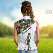 Load image into Gallery viewer, Womens Sleeveless Golf Polo Shirt Custom Tropical Pattern, Flamingo Golf Shirts For Ladies NHN0192