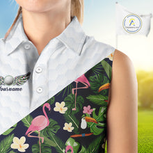 Load image into Gallery viewer, Womens Sleeveless Golf Polo Shirt Custom Tropical Pattern, Flamingo Golf Shirts For Ladies NHN0192