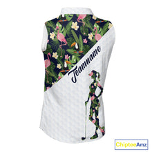 Load image into Gallery viewer, Womens Sleeveless Golf Polo Shirt Custom Tropical Pattern, Flamingo Golf Shirts For Ladies NHN0192