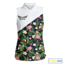 Load image into Gallery viewer, Womens Sleeveless Golf Polo Shirt Custom Tropical Pattern, Flamingo Golf Shirts For Ladies NHN0192