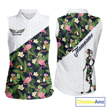 Load image into Gallery viewer, Womens Sleeveless Golf Polo Shirt Custom Tropical Pattern, Flamingo Golf Shirts For Ladies NHN0192
