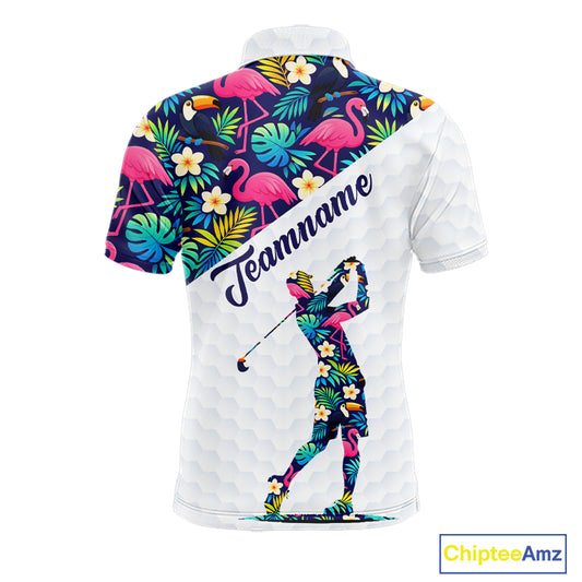 Funny Mens Golf Polo Shirt Custom Toucan Tropical Pattern, Flamingo Golf Shirts For Men NHN0192