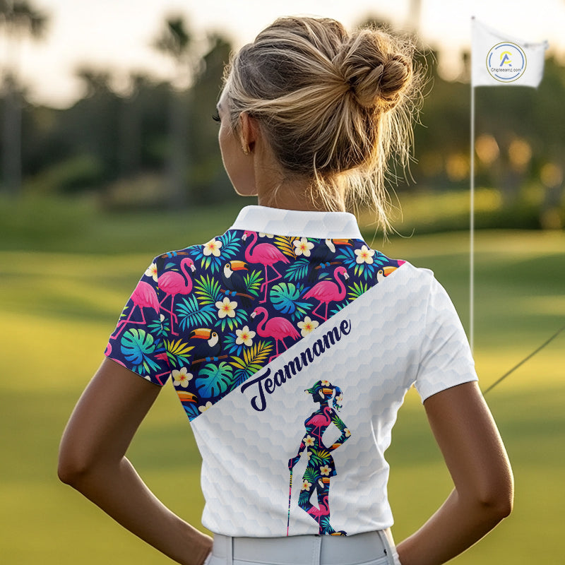 Funny Womens Golf Polo Shirt Custom Toucan Tropical Pattern, Flamingo Golf Shirts For Ladies NHN0192