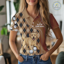 Load image into Gallery viewer, Funny Golden Retriever Womens Golf Polo Shirt Custom Argyle Plaid Pattern Team Golf Tops, Dog Lover NHN0197