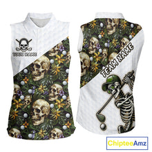 Load image into Gallery viewer, Funny Womens Sleeveless Golf Polo Shirts Custom Green Tropical Pattern Personalized Skull Golf Shirts NHN0071