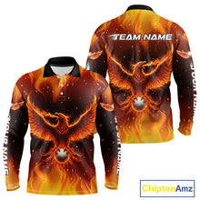 Load image into Gallery viewer, Mens Long Sleeve Golf Polo Shirts Custom Phoenix Red Flame Team Golf Tops, White Golf Outfit For Men NHN0077