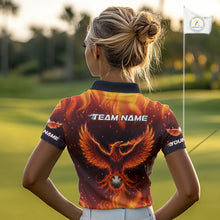 Load image into Gallery viewer, Womens Golf Polo Shirt Custom Phoenix Red Flame Team Golf Tops, White Golf Outfit For Women NHN0077