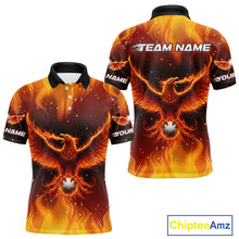 Load image into Gallery viewer, Mens Golf Polo Shirt Custom Phoenix Red Flame Team Golf Tops, White Golf Outfit For Men NHN0077
