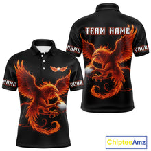 Load image into Gallery viewer, Mens Golf Polo Shirt Custom Phoenix Red Flame Team Golf Tops, White Golf Outfit For Men NHN0078