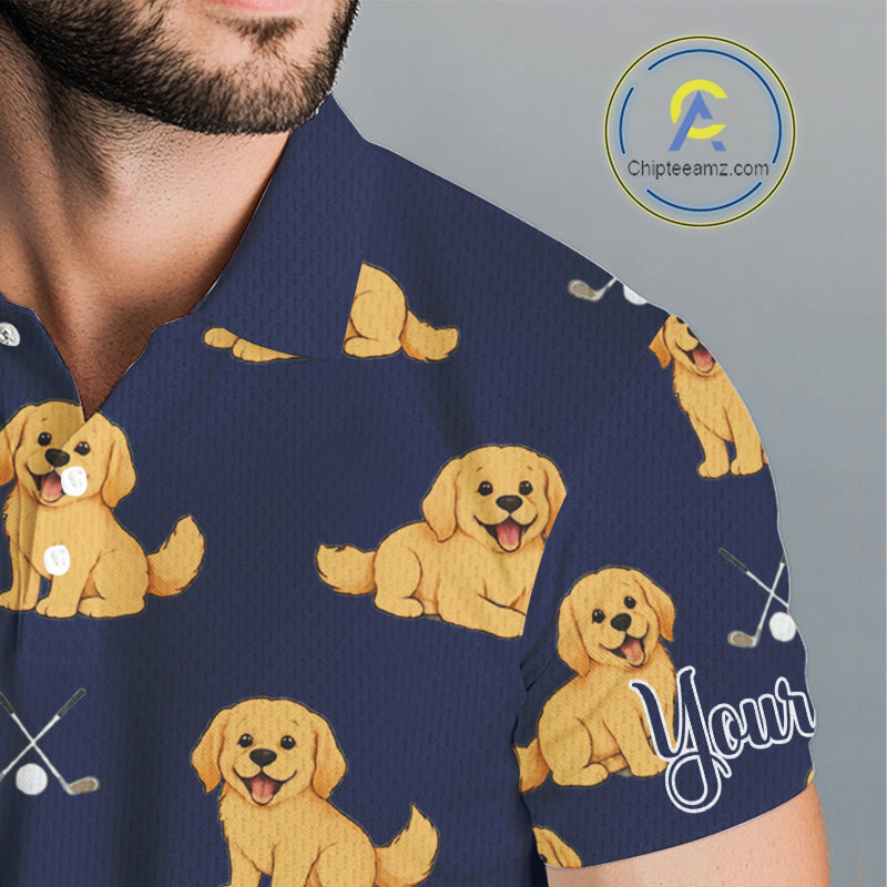 Funny Golden Retriever Mens Golf Polo Shirt Custom Blue Team Mens Golf Tops, Dog Lover Gift Nhn0214