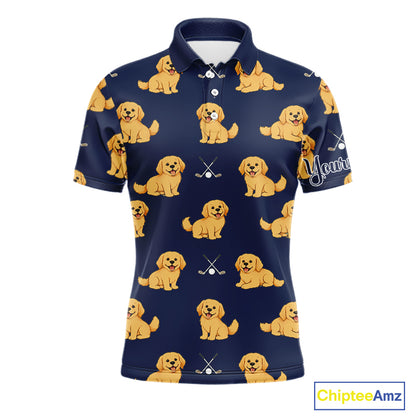 Funny Golden Retriever Mens Golf Polo Shirt Custom Blue Team Mens Golf Tops, Dog Lover Gift Nhn0214