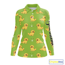 Load image into Gallery viewer, Womens Long Sleeve Golf Polo Shirt Custom Funny Golden Retriever Team Ladies Golf Tops, Dog Lover Gift NHN0214
