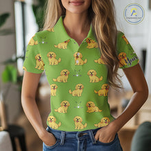 Load image into Gallery viewer, Womens Golf Polo Shirt Custom Funny Golden Retriever Green Team Ladies Golf Tops, Dog Lover Gift NHN0214