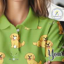 Load image into Gallery viewer, Womens Golf Polo Shirt Custom Funny Golden Retriever Green Team Ladies Golf Tops, Dog Lover Gift NHN0214