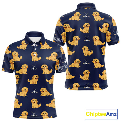 Funny Golden Retriever Mens Golf Polo Shirt Custom Blue Team Mens Golf Tops, Dog Lover Gift Nhn0214
