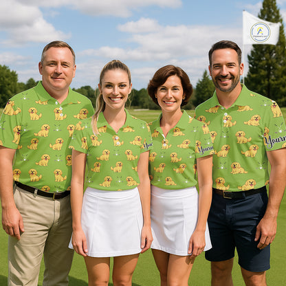 Womens Golf Polo Shirt Custom Funny Golden Retriever Green Team Ladies Golf Tops, Dog Lover Gift NHN0214