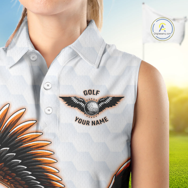 Womens Sleeveless Golf Polo Shirt Custom Eagle Golf Shirts Personalized Golf Clubs White Team Golf Top NHN0082