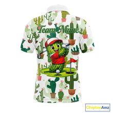 Load image into Gallery viewer, Funny Cactus Flower Mens Golf Polo Shirt Custom Name Golf Tops, Cactus Golf Shirt Personalized NHN0237