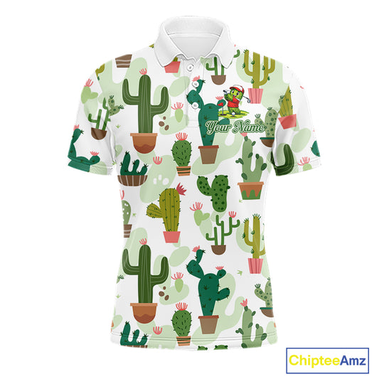 Funny Cactus Flower Mens Golf Polo Shirt Custom Name Golf Tops, Cactus Golf Shirt Personalized NHN0237