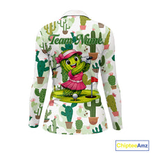 Load image into Gallery viewer, Funny Cactus Flower Womens Long Sleeve Golf Polo Shirt Custom Name Golf Tops, Cactus Golf Shirt NHN0237