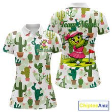 Load image into Gallery viewer, Funny Cactus Flower Womens Golf Polo Shirt Custom Name Golf Tops, Cactus Golf Shirt Personalized NHN0237